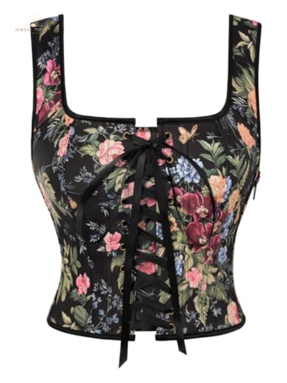 Floral Renaissance Corset Top Boned Waist Lace-Up Fairy Costume Bustier